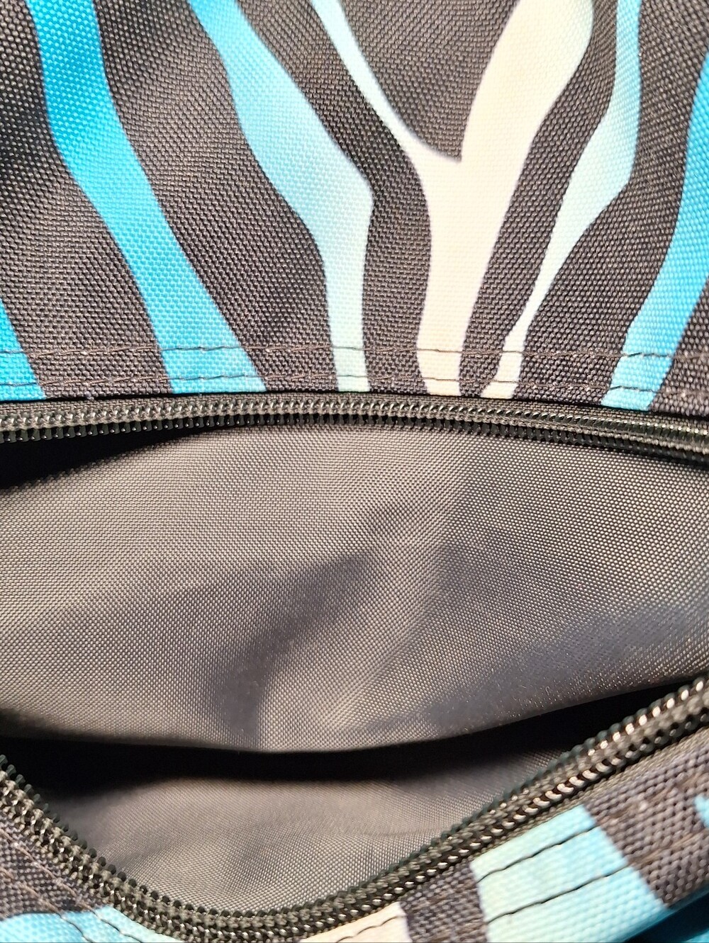 Jansport Backpack, Zebra Stripes, Black & Blue & White w/Blue Accents - Picture 13 of 15